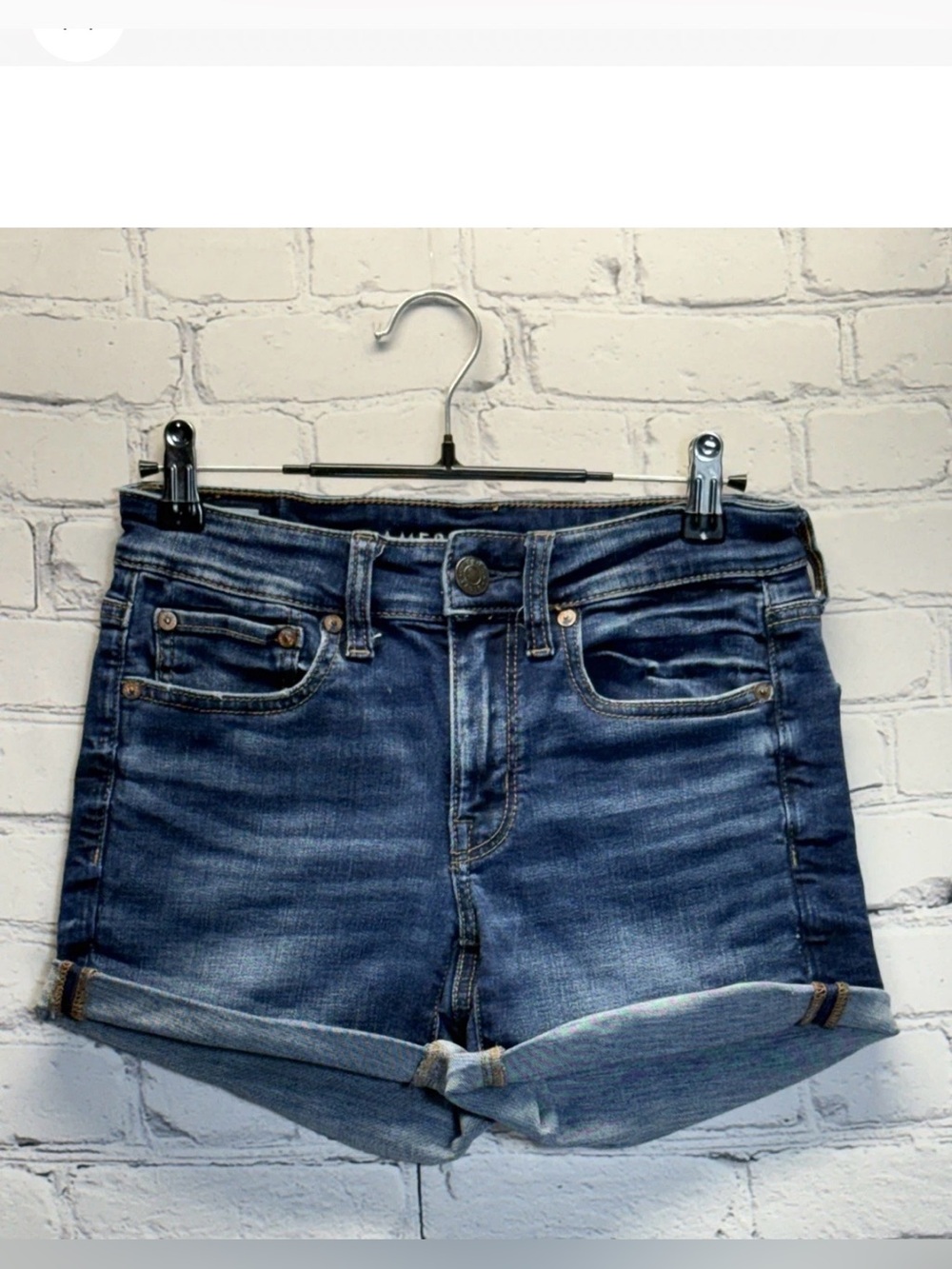 American Eagle Outfitters Blue Rolled Hem Denim Shorts